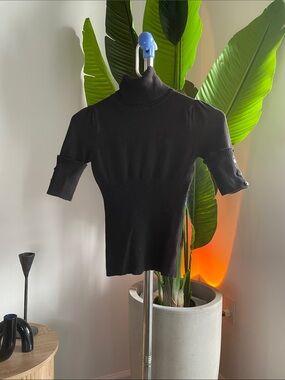 Miley Cyrus & Max Azria Black Short-Sleeve Ribbed Turtleneck